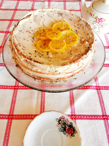 G&acirc;teau citron, bleuet/lavande
